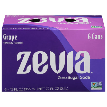 Zevia Zero Sugar Grape Soda 6 - 12 fl oz Cans