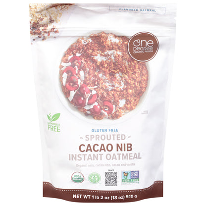 One Degree Organic Foods Sprouted Cacao Nib Instant Oatmeal 18 oz