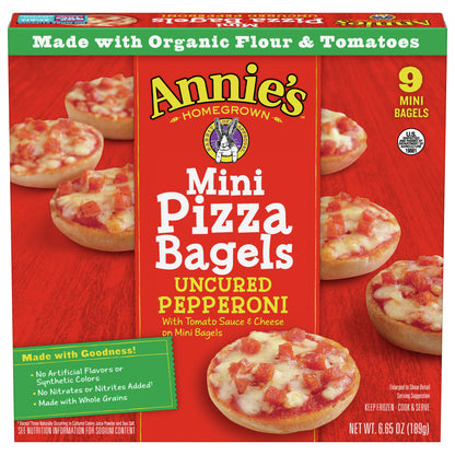 Annie's Mini Frozen Pizza Bagels, Uncured Pepperoni With Tomato Sauce and Cheese, 6.65 oz
