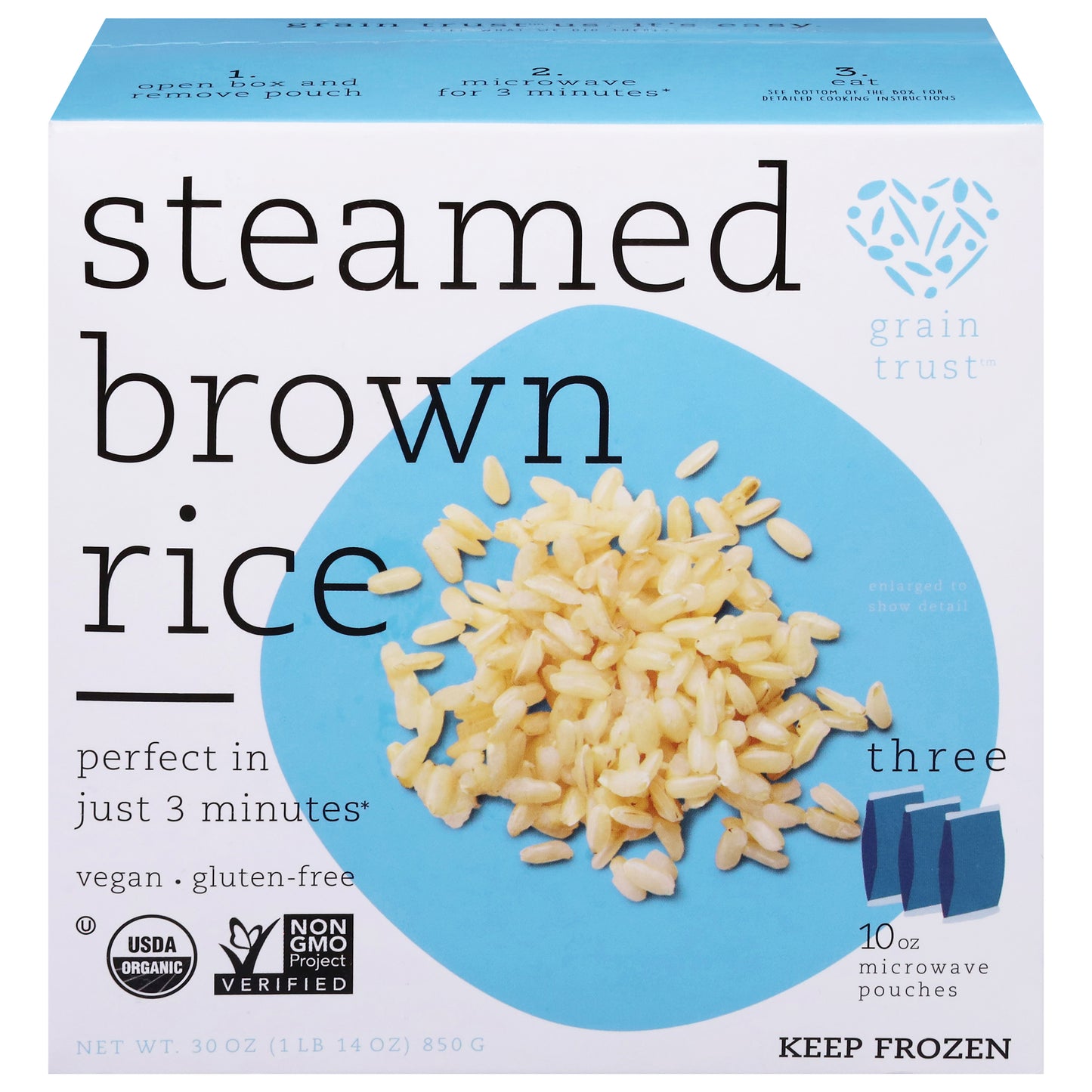 Grain Trust Steamed Brown Rice 3 - 10 oz Pouches