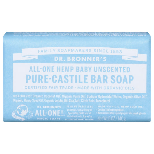 Dr. Bronner's All-One Hemp Baby Pure-Castile Unscented Bar Soap 5 oz