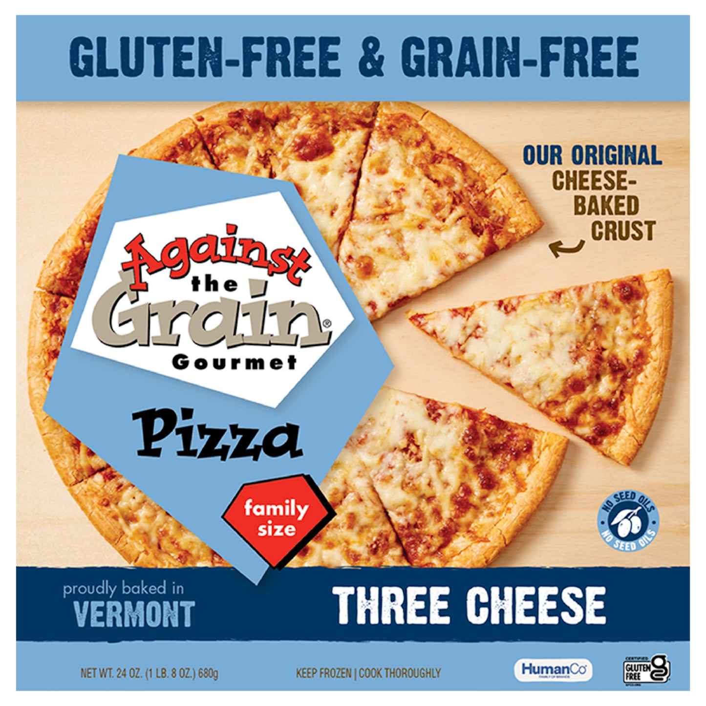 Against the Grain Gourmet Three Cheese Pizza Family Size 24 oz