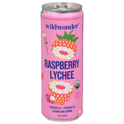Wildwonder Prebiotic + Probiotic Raspberry Lychee Sparkling Drink 12 fl oz