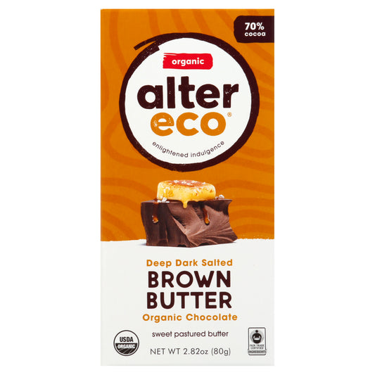 Alter Eco Dark Chocolate 2.82 oz - Deep Dark Salted BROWN BUTTER Organic Chocolate
