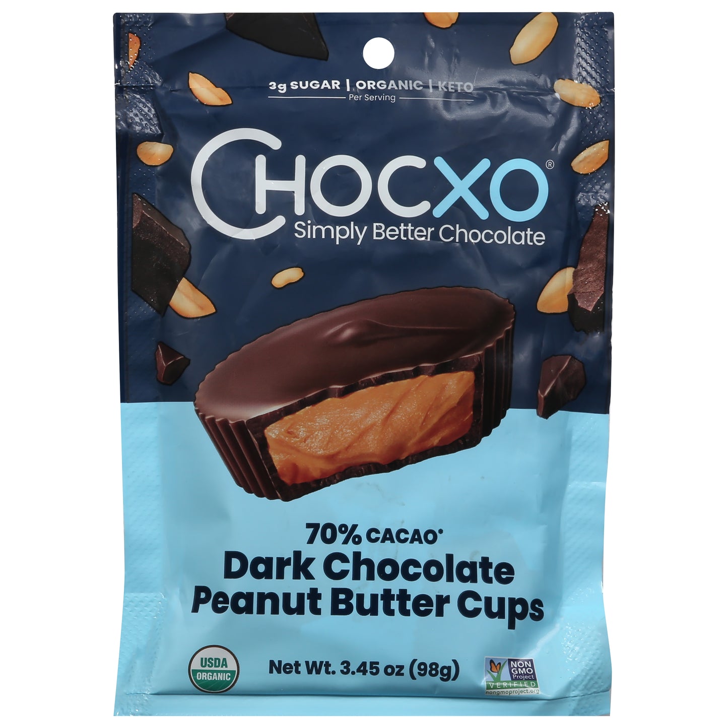 ChocXo 70% Cacao Dark Chocolate Peanut Butter Cups 3.45 oz