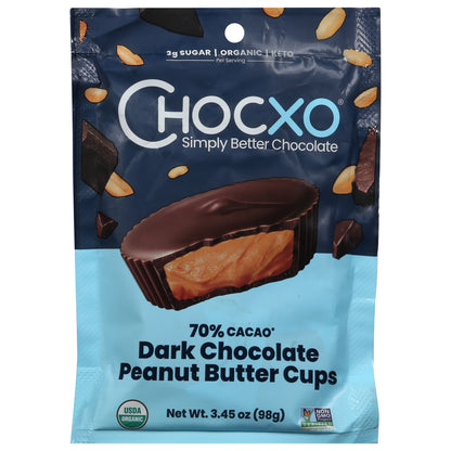 ChocXo 70% Cacao Dark Chocolate Peanut Butter Cups 3.45 oz