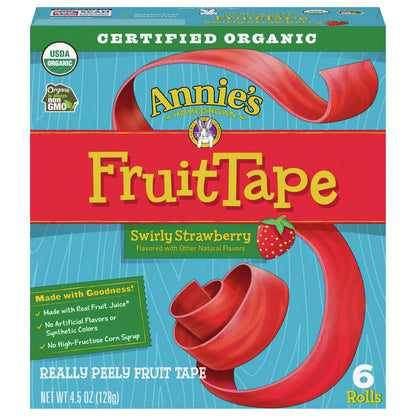 Annie's Organic Fruit Tape, Swirly Strawberry, Non-GMO and Organic Fruit Snacks, 6 Rolls