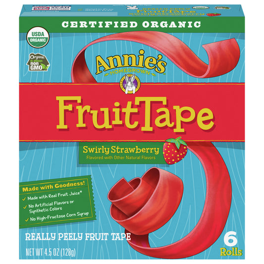 Annie's Organic Fruit Tape, Swirly Strawberry, Non-GMO and Organic Fruit Snacks, 6 Rolls