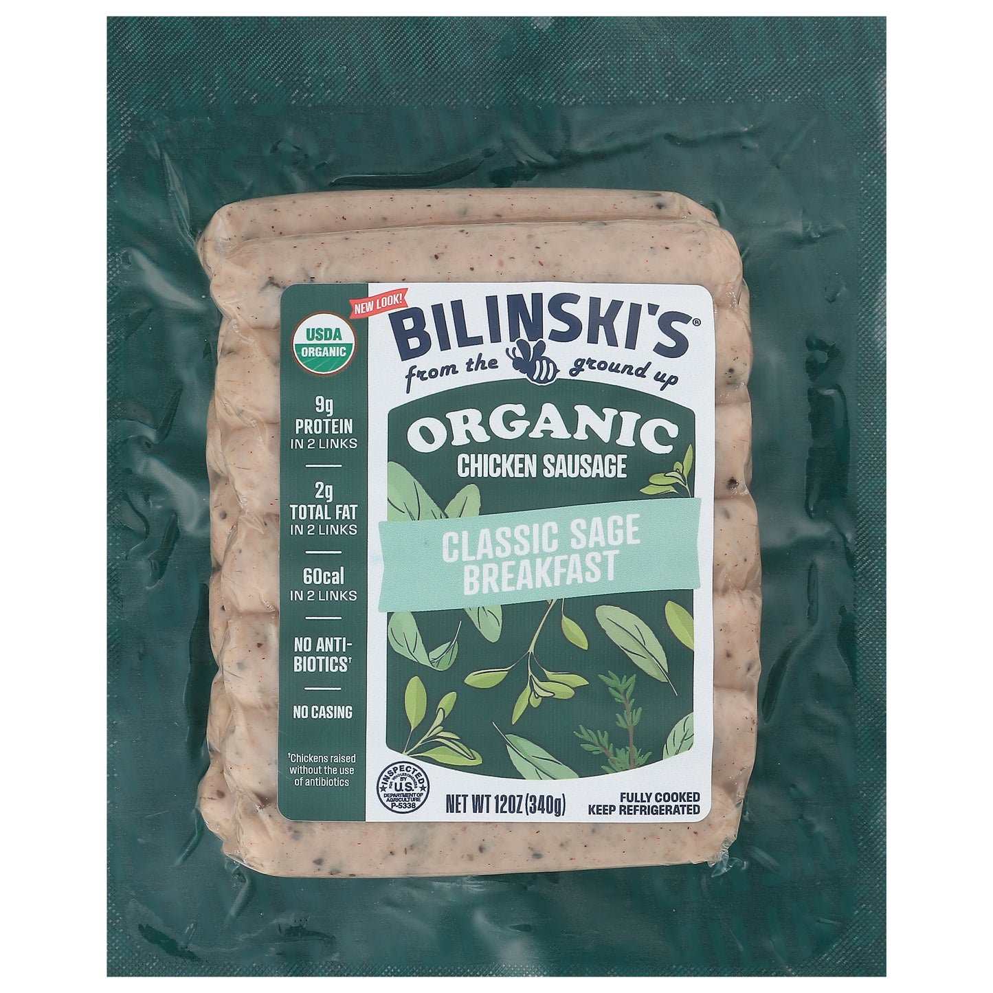 Bilinski's Organic Classic Sage Breakfast Chicken Sausage 12 oz