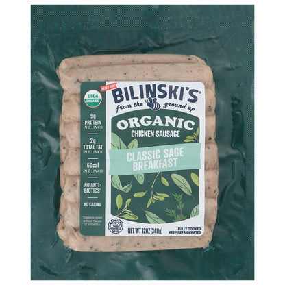Bilinski's Organic Classic Sage Breakfast Chicken Sausage 12 oz