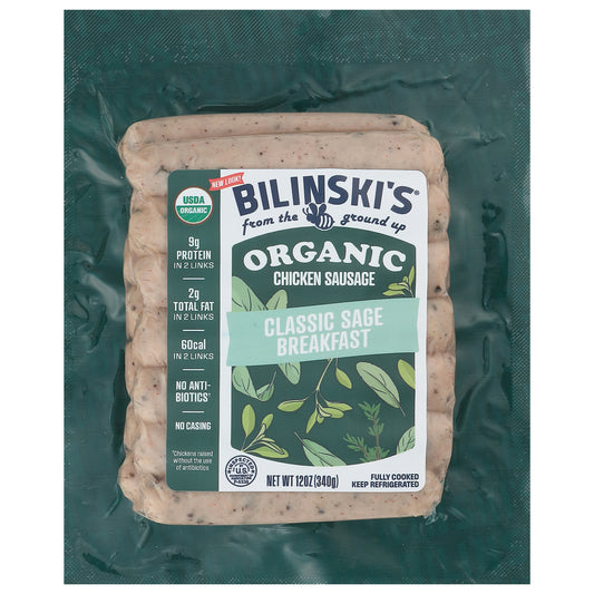 Bilinski's Organic Classic Sage Breakfast Chicken Sausage 12 oz