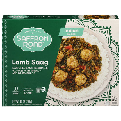 Saffron Road Lamb Saag (Spinach), Gluten-Free Indian Meal, Frozen Dinner