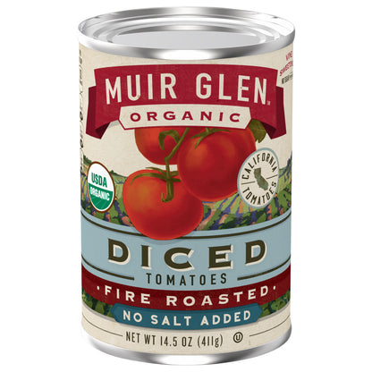 Muir Glen Organic Diced Fire Roasted Canned Tomatoes, No Salt Added, 14.5 oz.