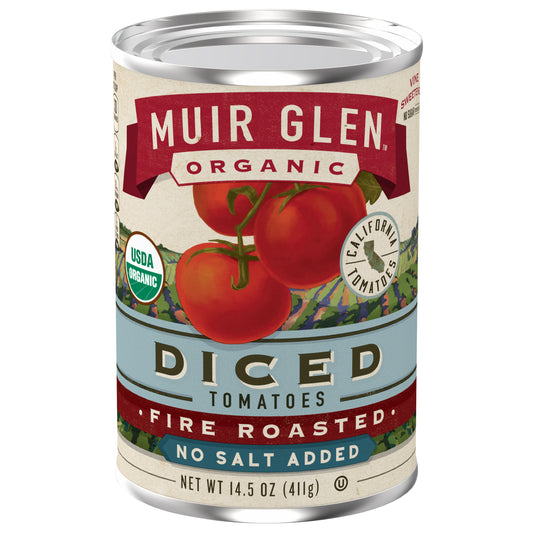 Muir Glen Organic Diced Fire Roasted Canned Tomatoes, No Salt Added, 14.5 oz.