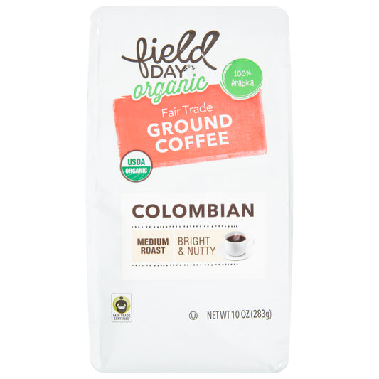 Field Day Organic 100% Arabica Medium Roast Ground Colombian Coffee 10 oz