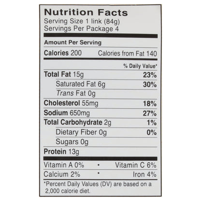 Niman Ranch All Natural Uncured Kentucky Bourbon Sausage 12 oz