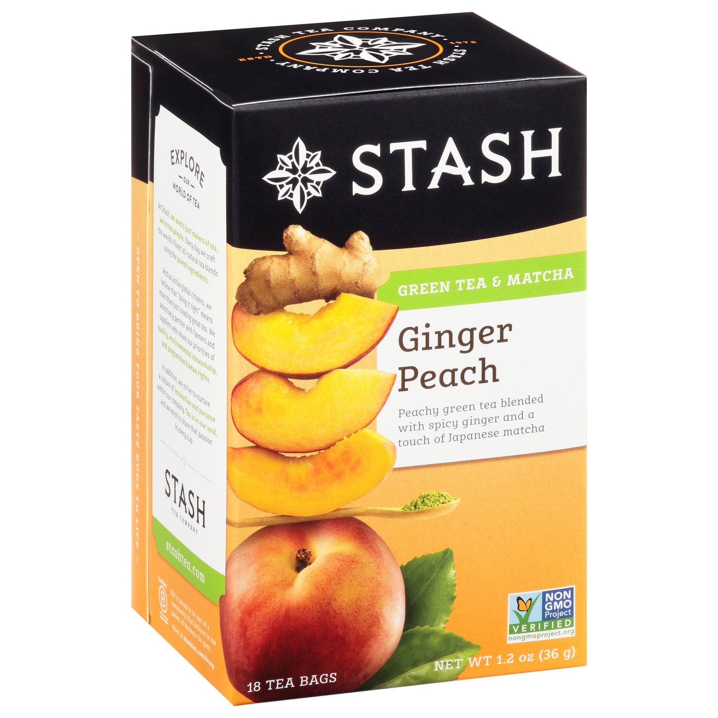 Stash Tea Bags Ginger Peach Green Tea & Matcha 18 ea