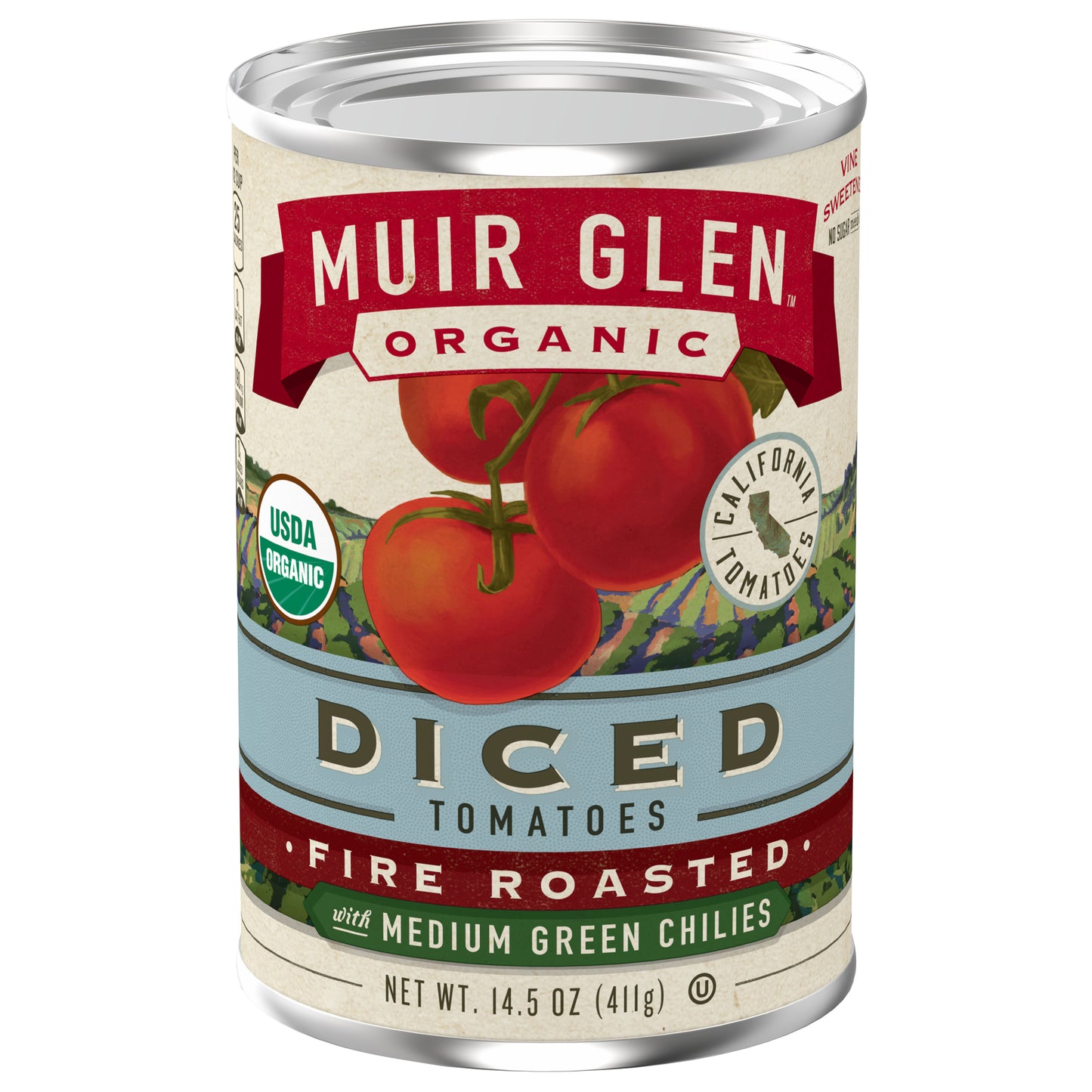Muir Glen Organic Diced Fire Roasted Canned Tomatoes, with Medium Green Chilies, 14.5 oz.