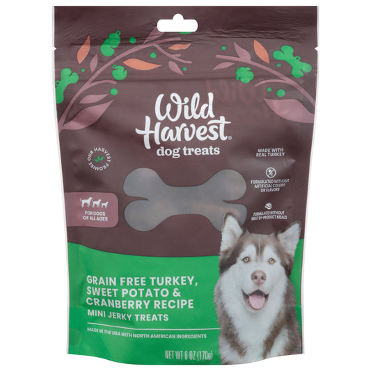 Wild Harvest Grain Free All Ages Jerky Turkey Sweet Potato & Cranberry Recipe Dog Treats Mini 6 oz