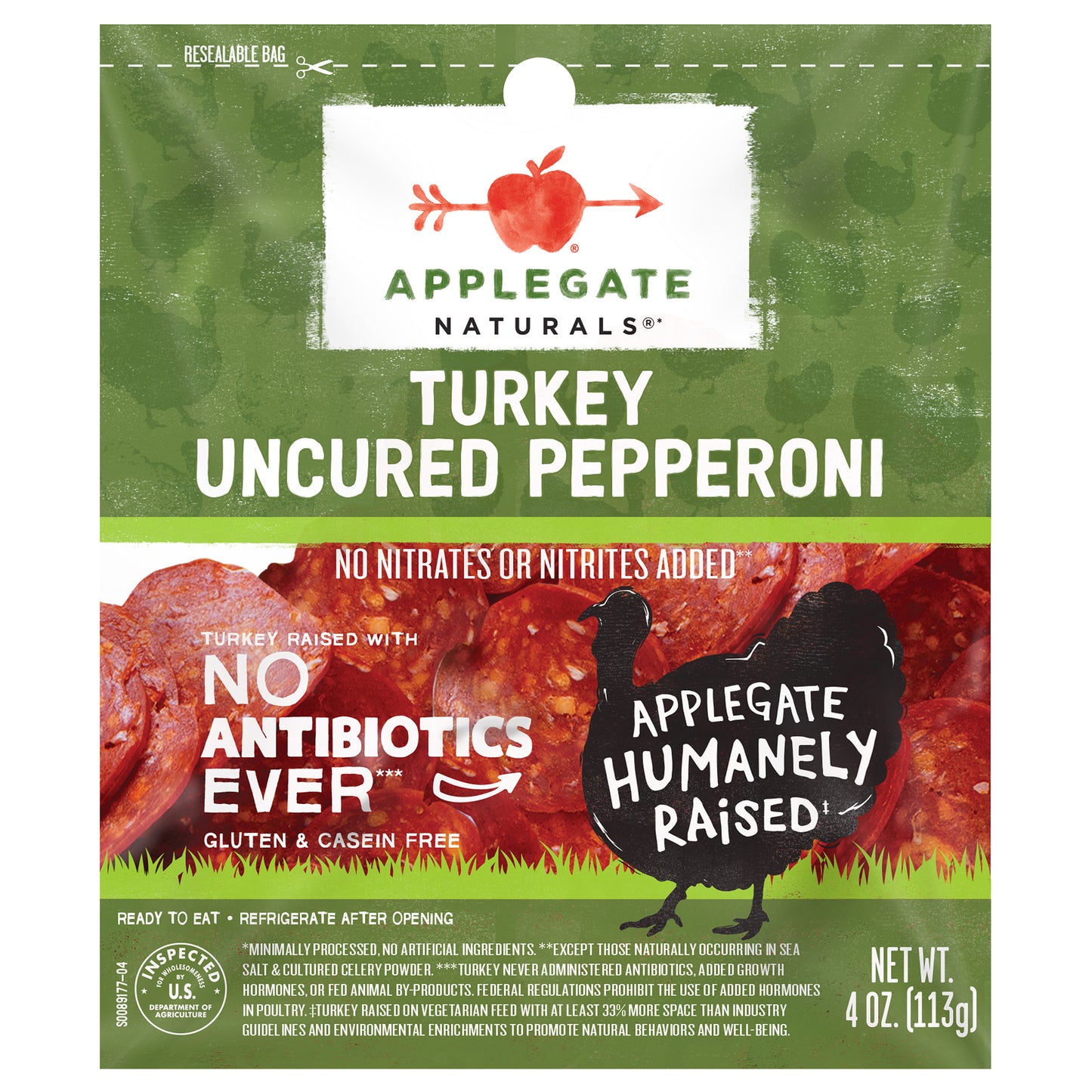 Applegate Natural Uncured Turkey Pepperoni Sliced, 4oz