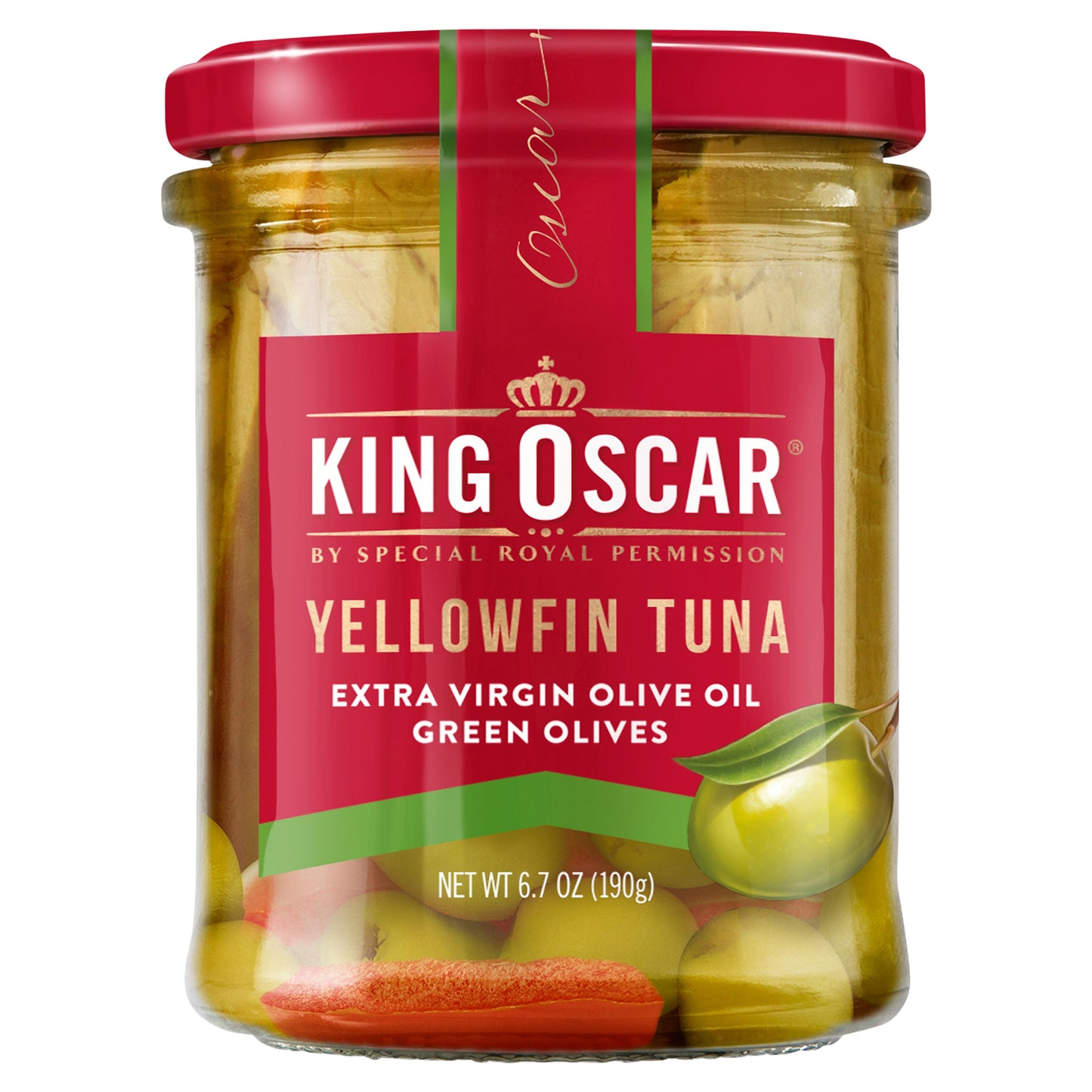 King Oscar Yellowfin Tuna Fillets in Extra Virgin Olive Oil, Green Olives, 6.7 oz