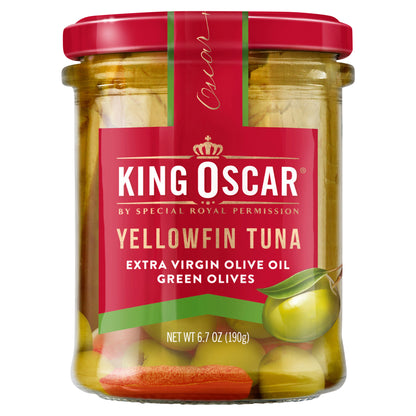 King Oscar Yellowfin Tuna Fillets in Extra Virgin Olive Oil, Green Olives, 6.7 oz