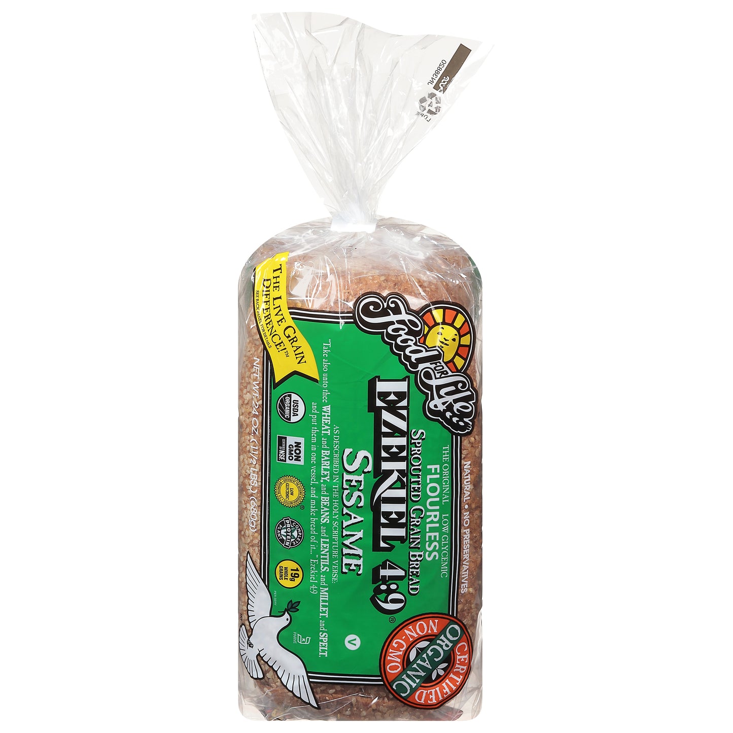 Food for Life Ezekiel 4:9 Flourless Sprouted Grain Sesame Bread 24 oz