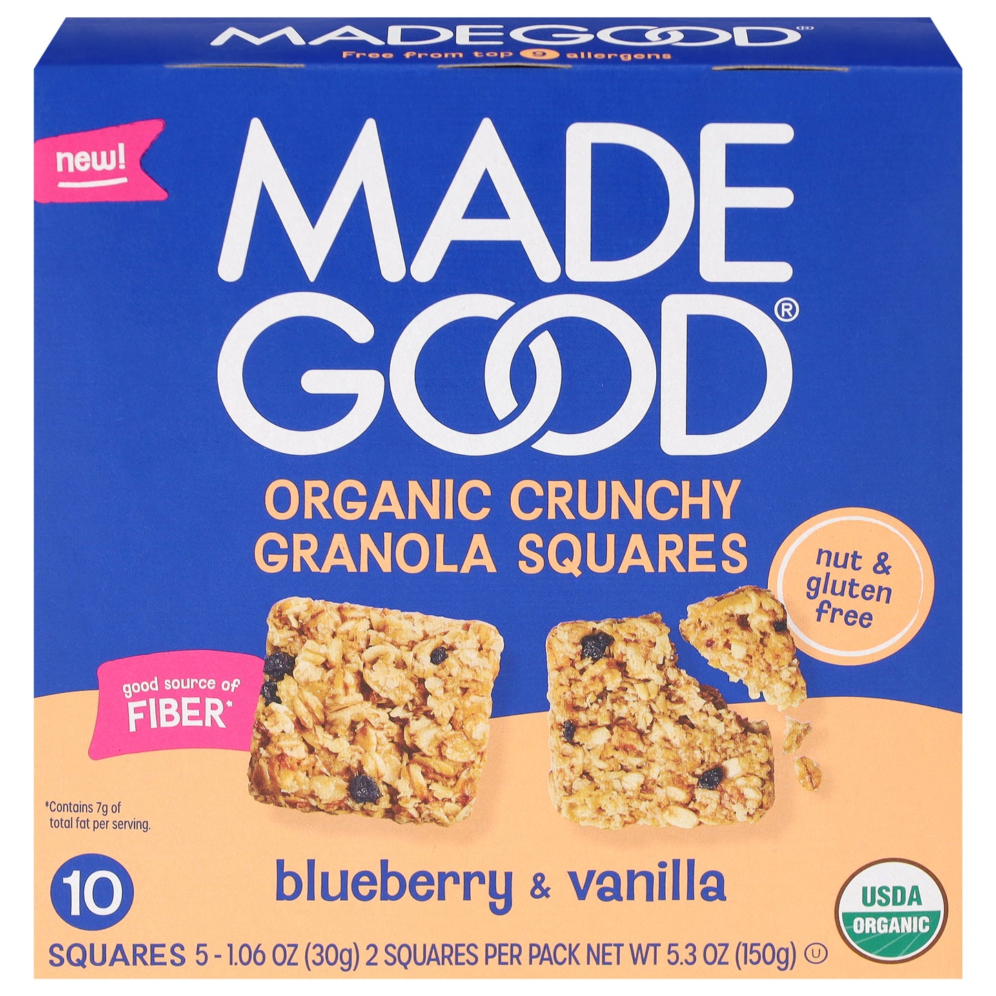 MadeGood Organic Crunchy Blueberry & Vanilla Granola Squares 5 - 1.06 oz Packs
