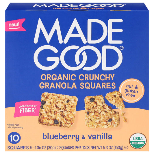 MadeGood Organic Crunchy Blueberry & Vanilla Granola Squares 5 - 1.06 oz Packs