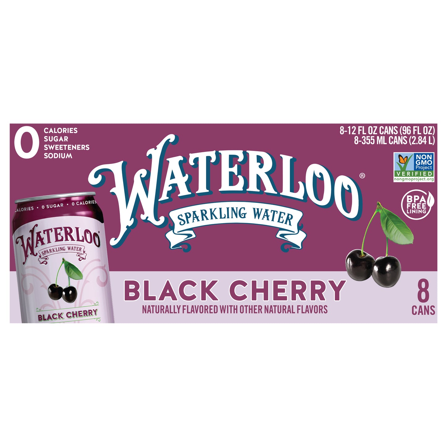 Waterloo Black Cherry Sparkling Water 8 - 12 fl oz Cans