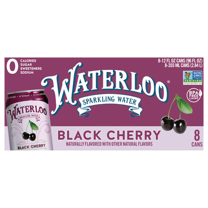 Waterloo Black Cherry Sparkling Water 8 - 12 fl oz Cans