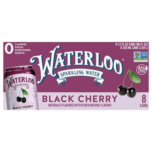 Waterloo Black Cherry Sparkling Water 8 - 12 fl oz Cans