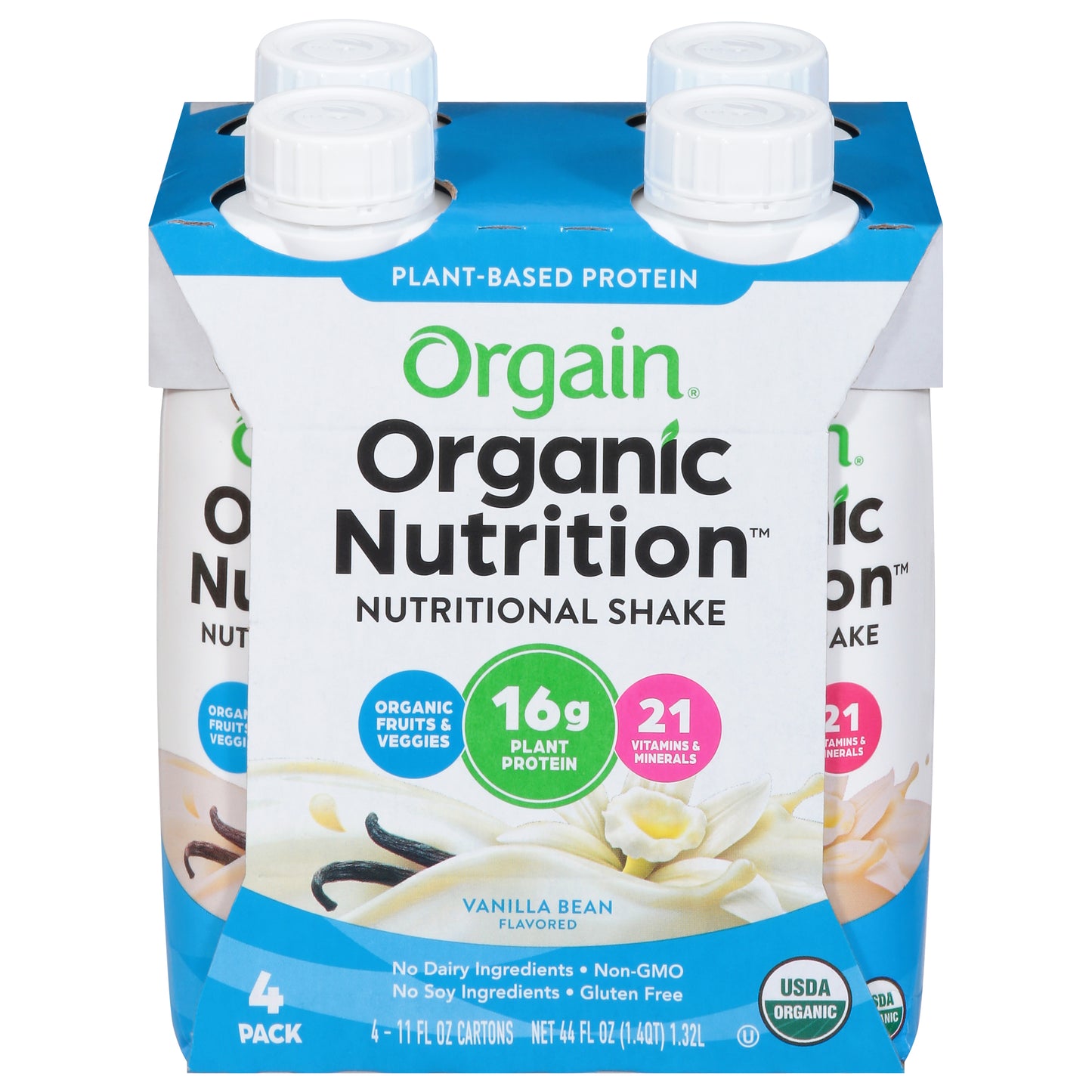 Orgain Organic Nutrition Vanilla Bean Flavored Nutritional Shake 4 - 11 fl oz Cartons