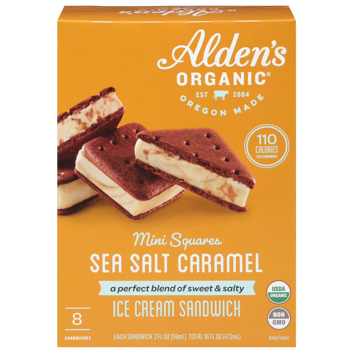 Alden's Organic Mini Squares Sea Salt Caramel Ice Cream Sandwich 8 - 2 fl oz Sandwiches