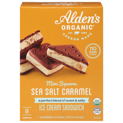Alden's Organic Mini Squares Sea Salt Caramel Ice Cream Sandwich 8 - 2 fl oz Sandwiches