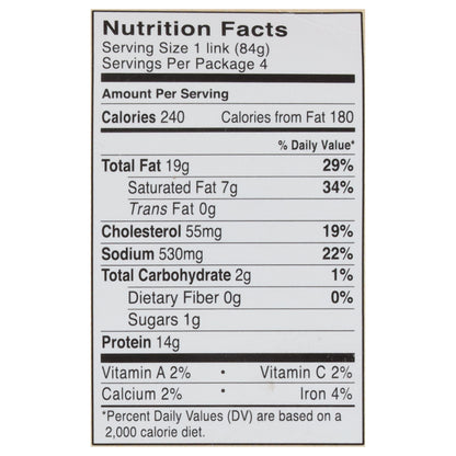 Niman Ranch All Natural Bratwurst 12 oz