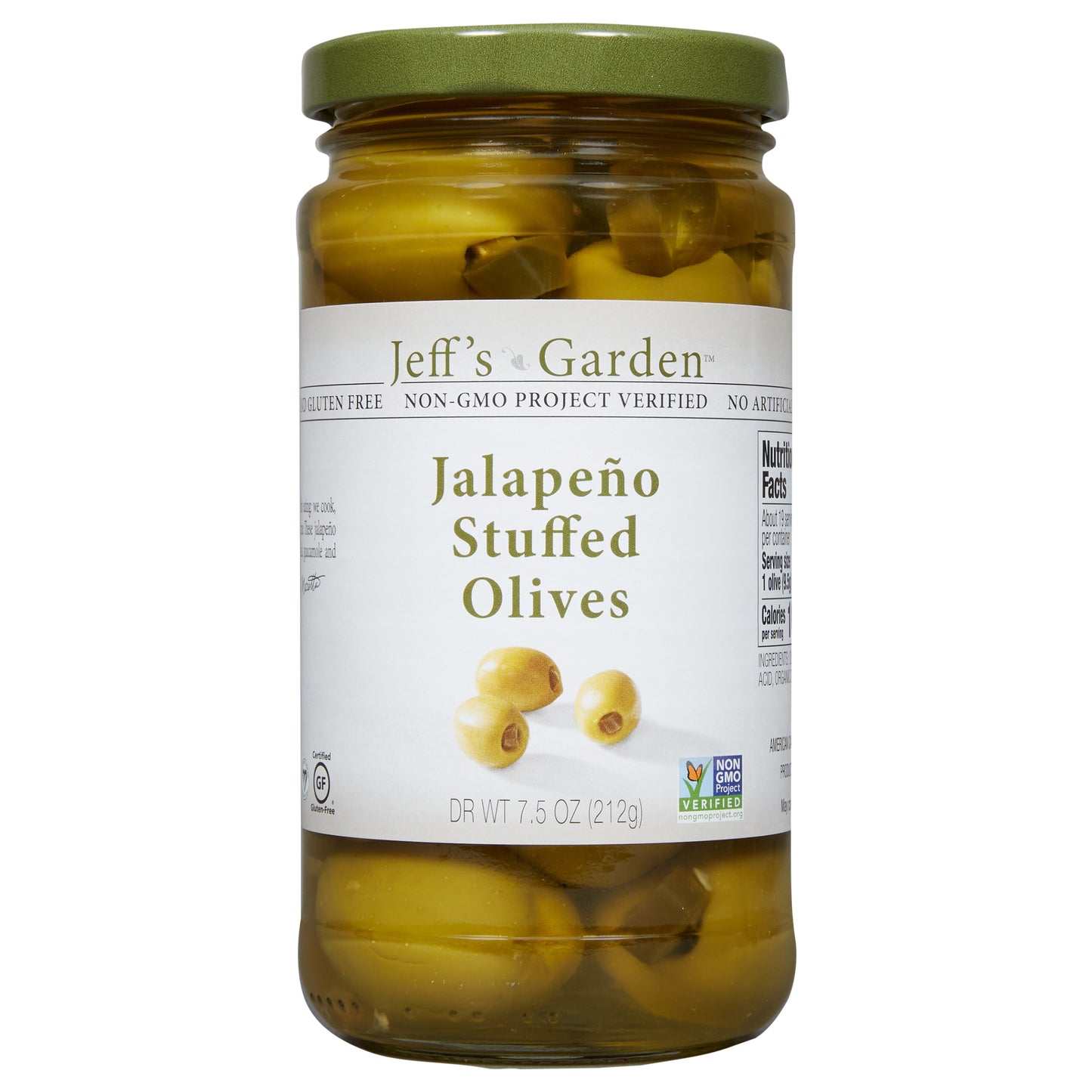 Jeff's Garden Jalapeño Stuffed Olives 7.5 oz Dr. Wt.