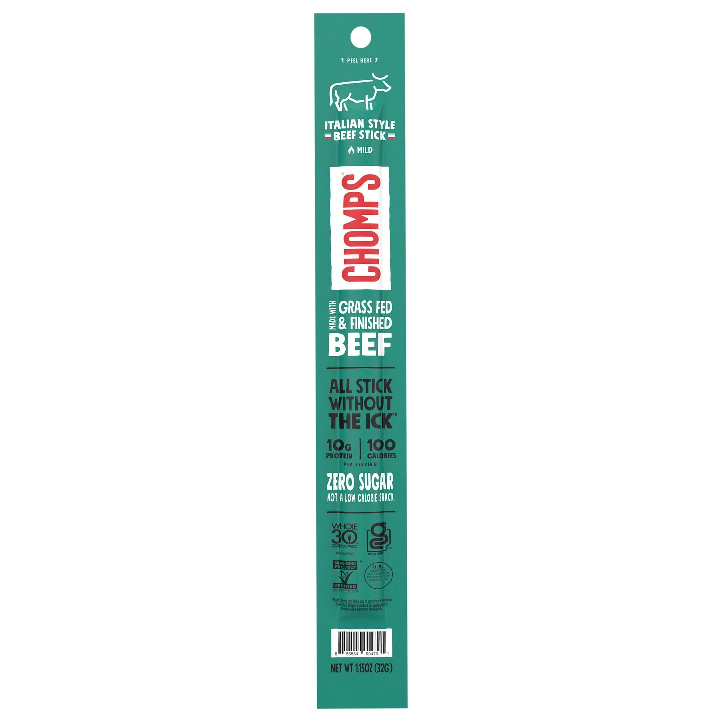 Chomps Grass-Fed and Finished Italian Style Beef Jerky Meat Snack, 1.15oz Stick