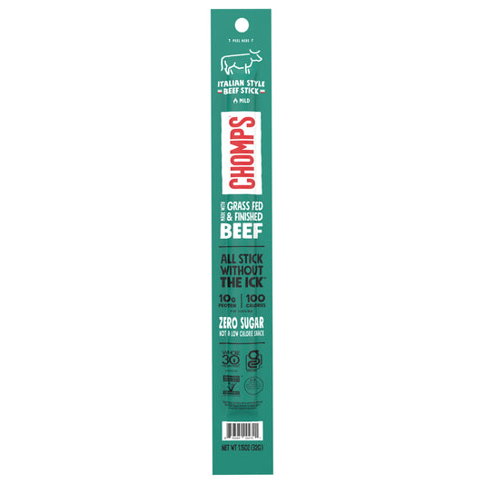 Chomps Grass-Fed and Finished Italian Style Beef Jerky Meat Snack, 1.15oz Stick