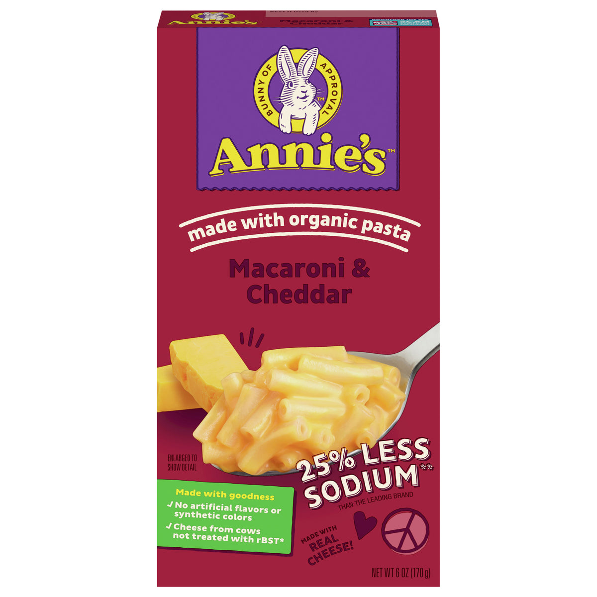 Annie’s Reduced Sodium Cheddar Macaroni & Cheese Dinner with Organic Pasta, 6 OZ