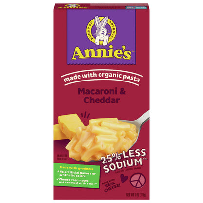 Annie’s Reduced Sodium Cheddar Macaroni & Cheese Dinner with Organic Pasta, 6 OZ