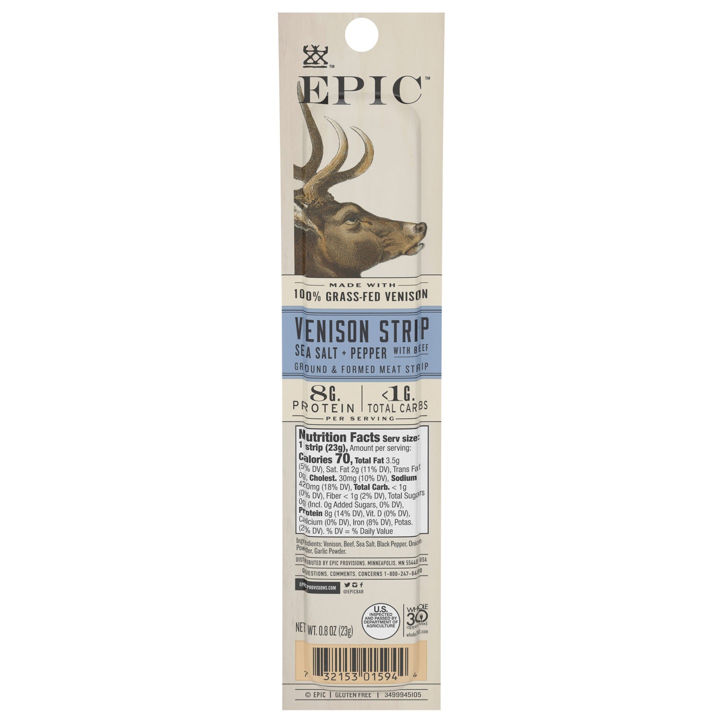 EPIC Venison & Beef Strip, Grass-Fed, Keto Friendly, Whole30, 0.8oz