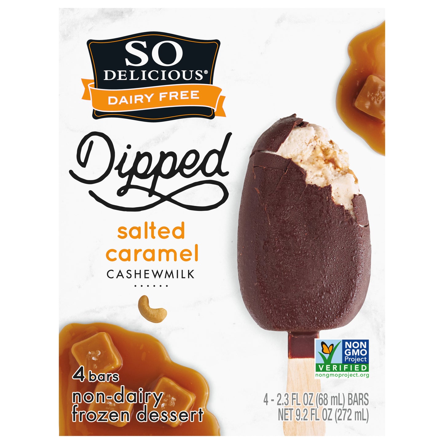 So Delicious Dairy Free Dipped Salted Caramel Cashew Milk Frozen Dessert Bar, 4 Count