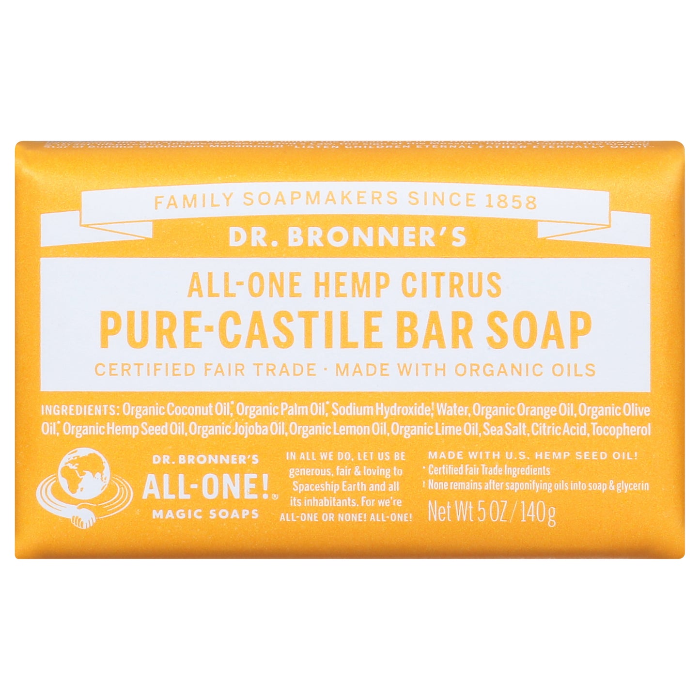 Dr. Bronner's All-One Hemp Citrus Pure-Castile Bar Soap 5 oz