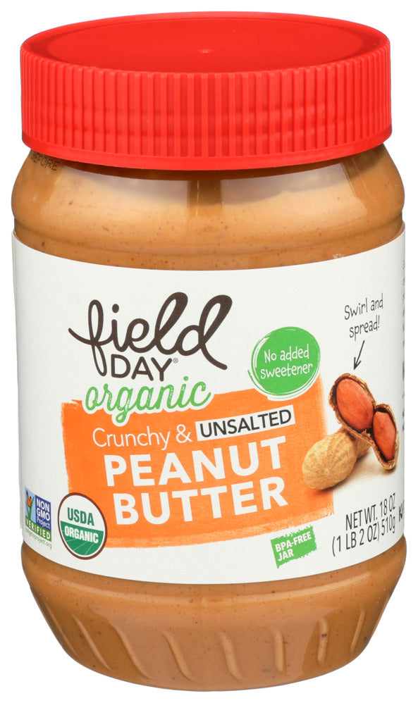 Field Day Crunchy & Unsalted Peanut Butter Organic 18 oz