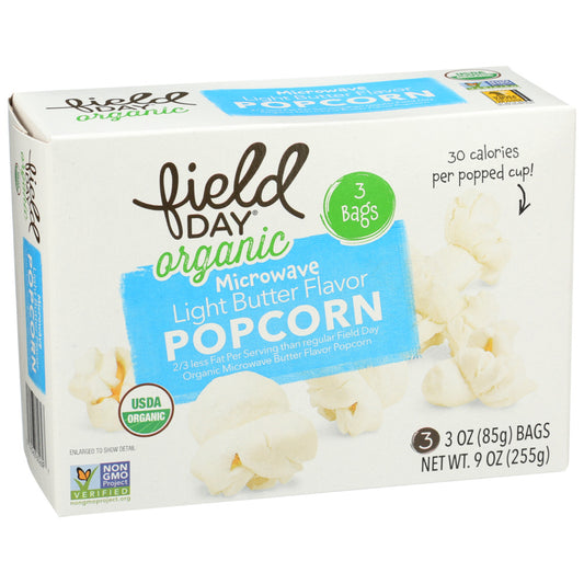 Field Day Microwave Light Butter Flavor Popcorn Organic 3/3 oz