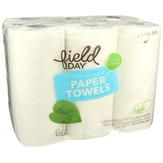 Field Day Paper Towels Custom Size Sheets 6 rolls