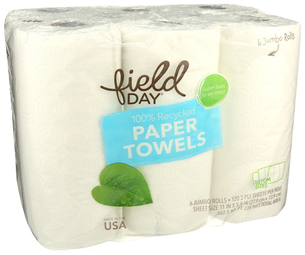 Field Day Paper Towels Custom Size Sheets 6 rolls