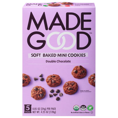MadeGood Soft Baked Double Chocolate Mini Cookies 5 - 0.85 oz Packs