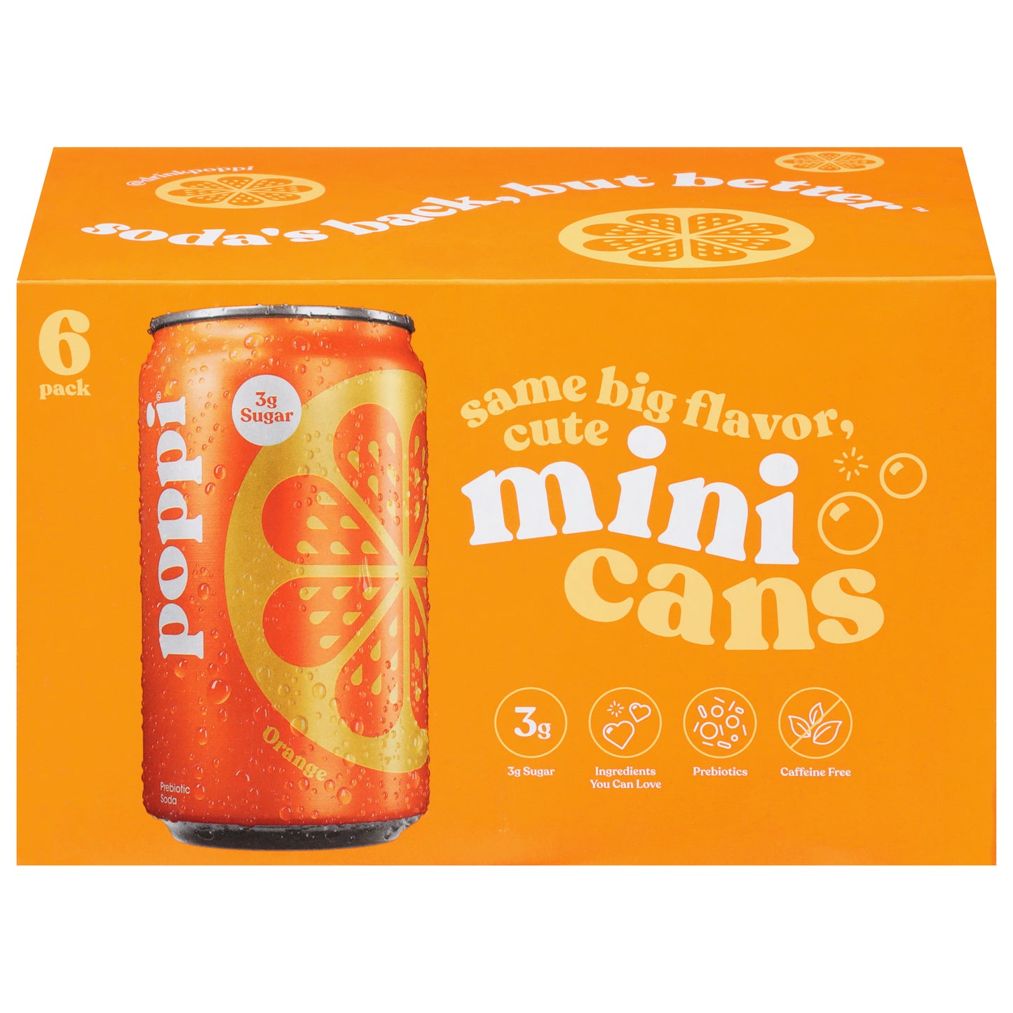 Poppi Prebiotic Orange Mini Cans Soda 6 - 7.5 fl oz Cans